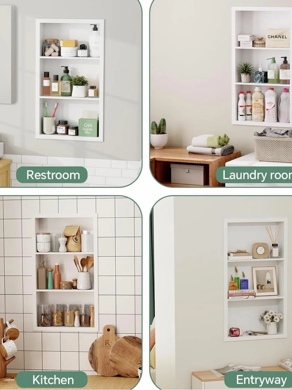 White Wall-Mounted Niche Shelf - White Home Wall Decor medicine cabinet 26x16x8